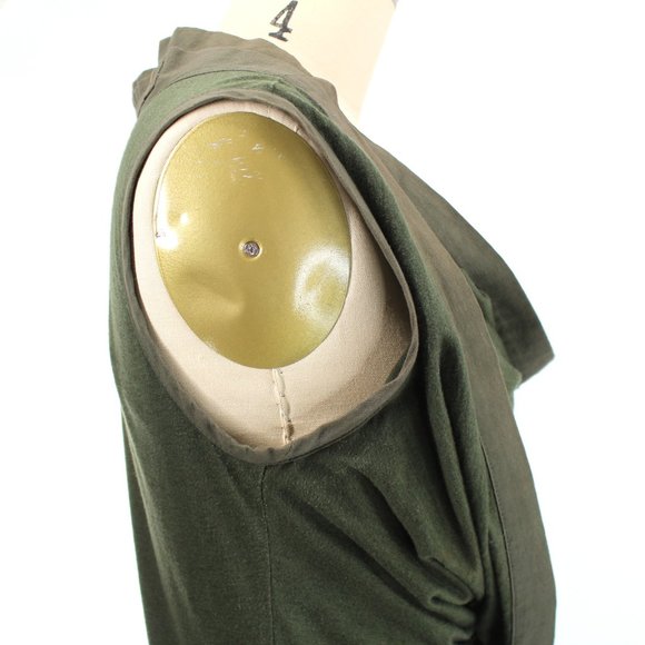 Gary Graham Green Knit Dress SZ 6 Wool Cotton Sleeveless Cowl Neck Layered Shift - Picture 7 of 12